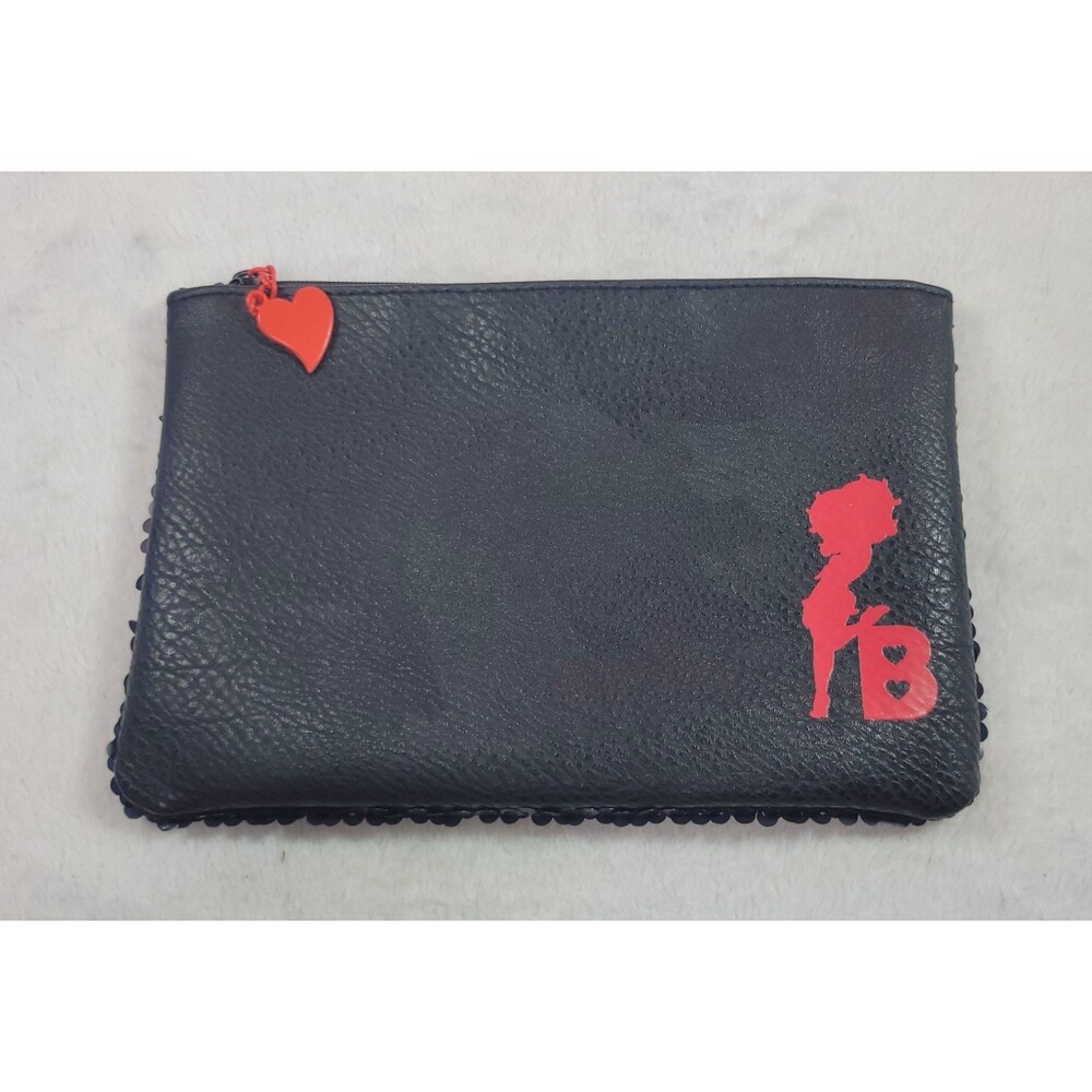 Betty Boop x Ipsy Black Sequin Makeup Bag Red Silhouette Heart Charm Glam Pouch
